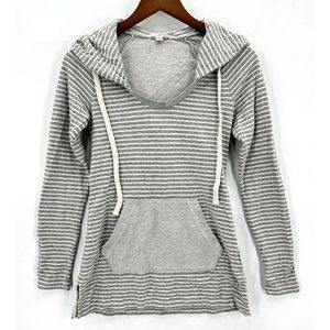 Standard James Perse Sweatshirt Womens Pullover Hoodie Stripe Pocket Gray S